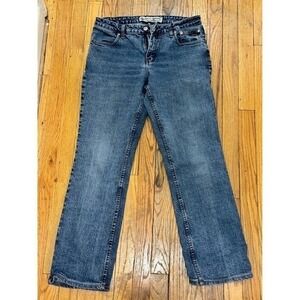 #43 Harley Davidson Womens Bootcut Jeans Blue Denim Embroidered Logo Size 8